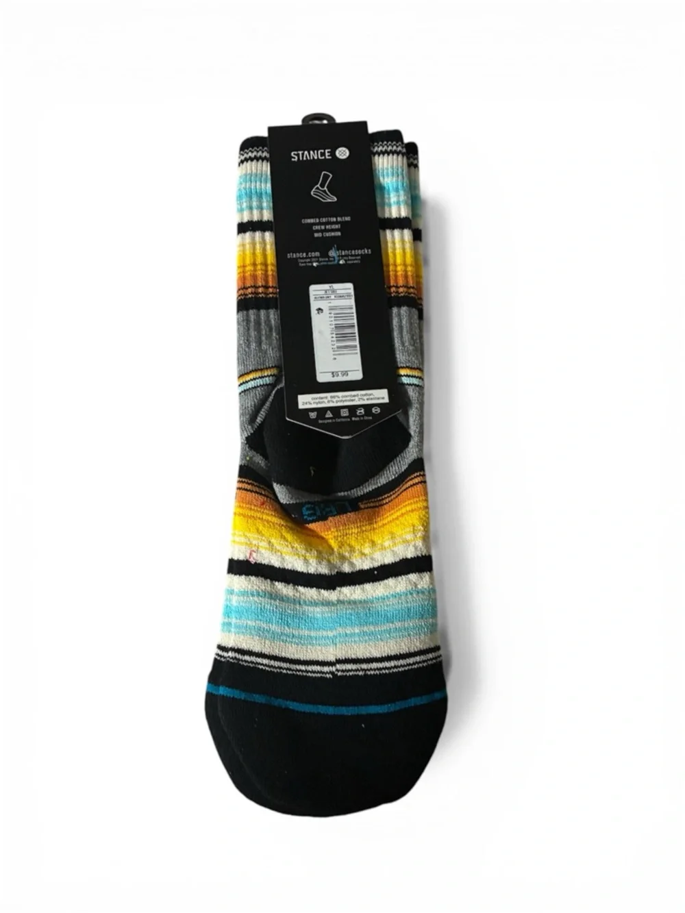 Stance wade collection kids Striped Crew Socks in Yellow, Gray & Blue kids Large